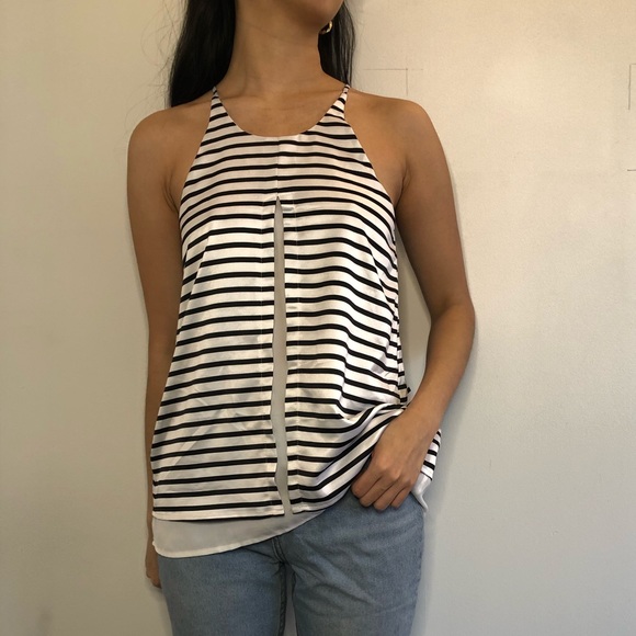Silk Halter Stripe Split Tank Top - Picture 5 of 8